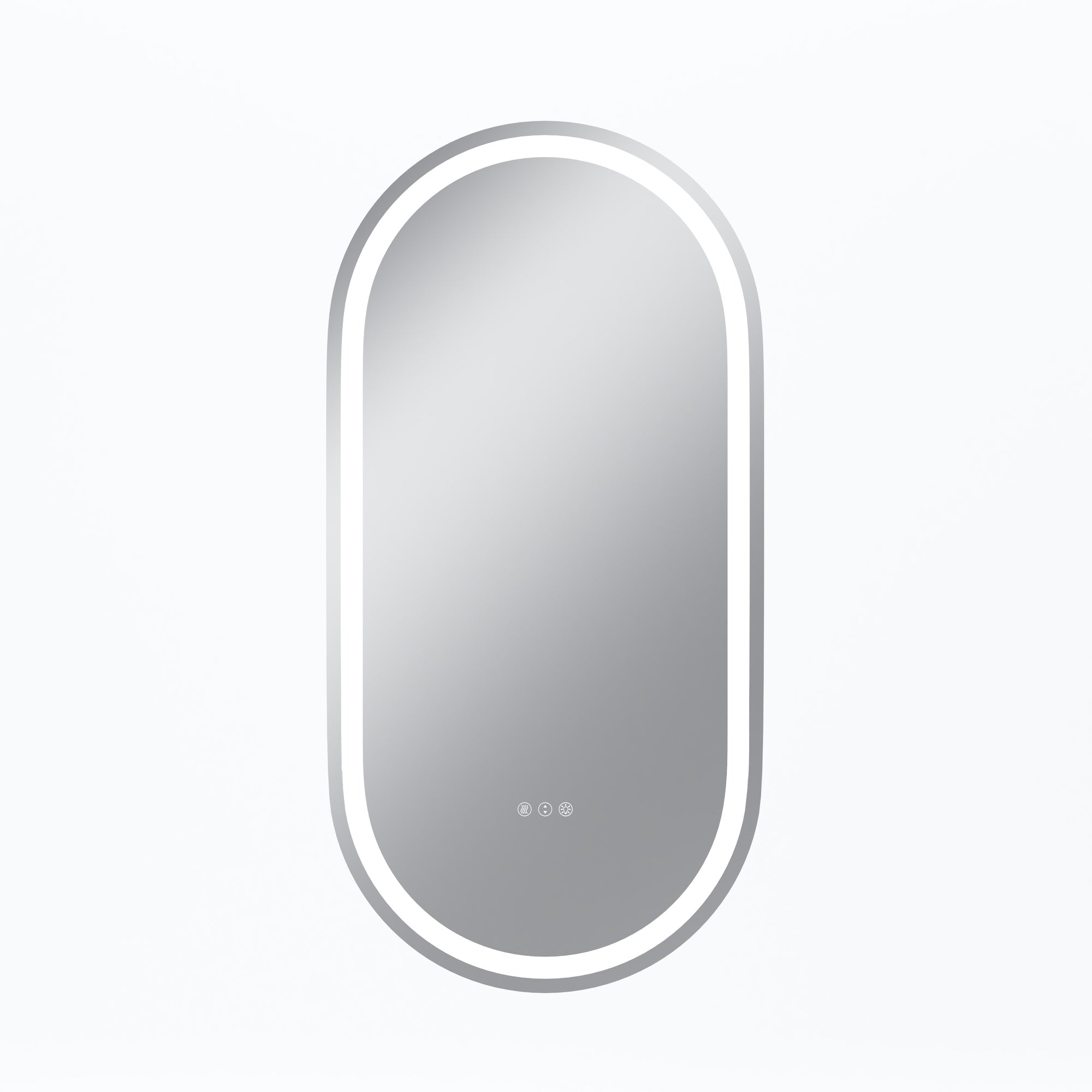Vanityfus 24-in W 48-in H Oval Frameless Wall-Mounted Beveled Dimmable LED Lighted Fog Free Bathroom Vanity Mirror in silver